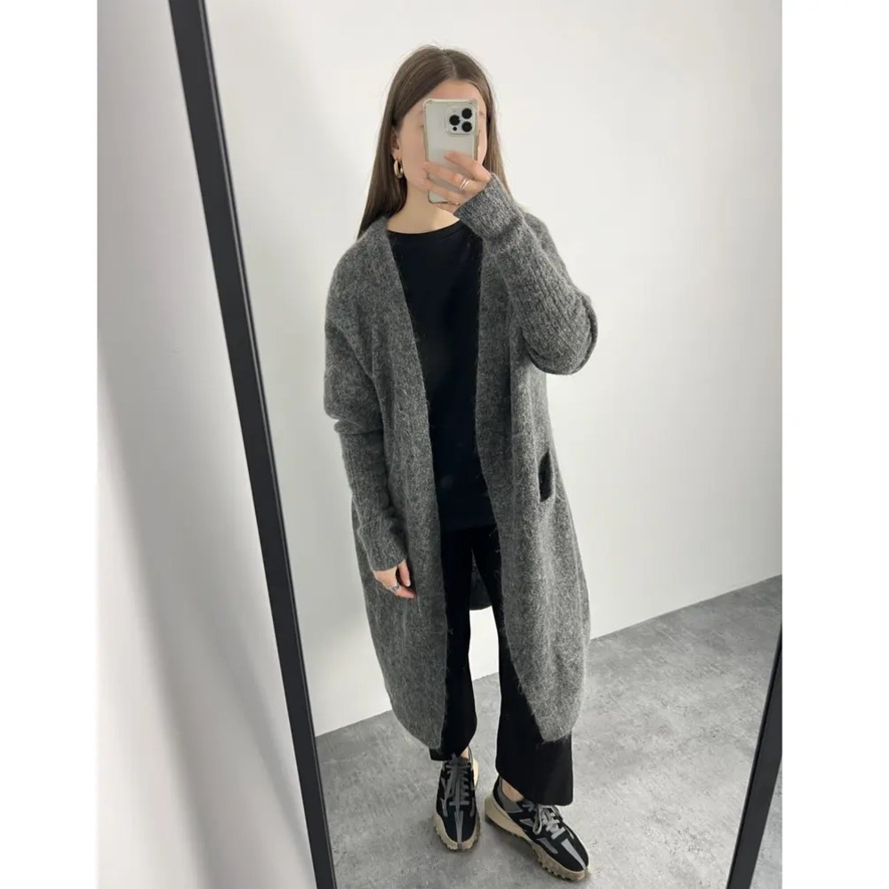 Acne Studios Wool Mohair Blend Long Sweater Cardigan in Grey Size Small